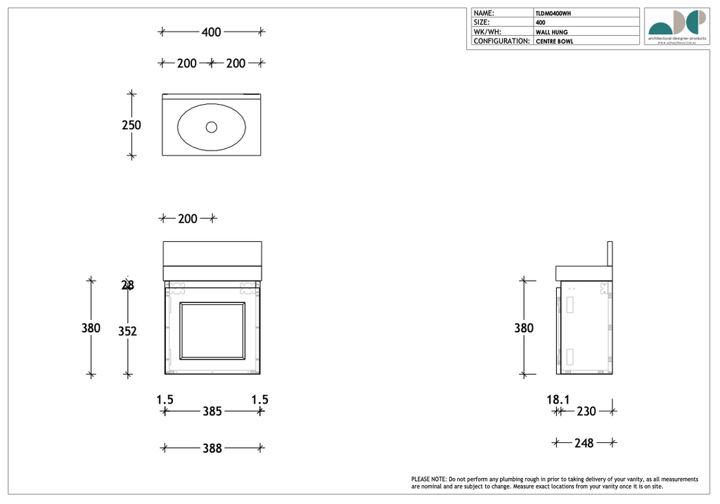ADP London Mini Wall Hung Vanity - Wellsons