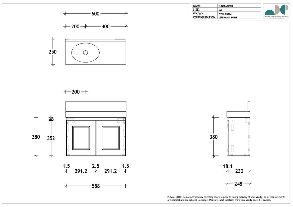 ADP London Mini Wall Hung Vanity - Wellsons