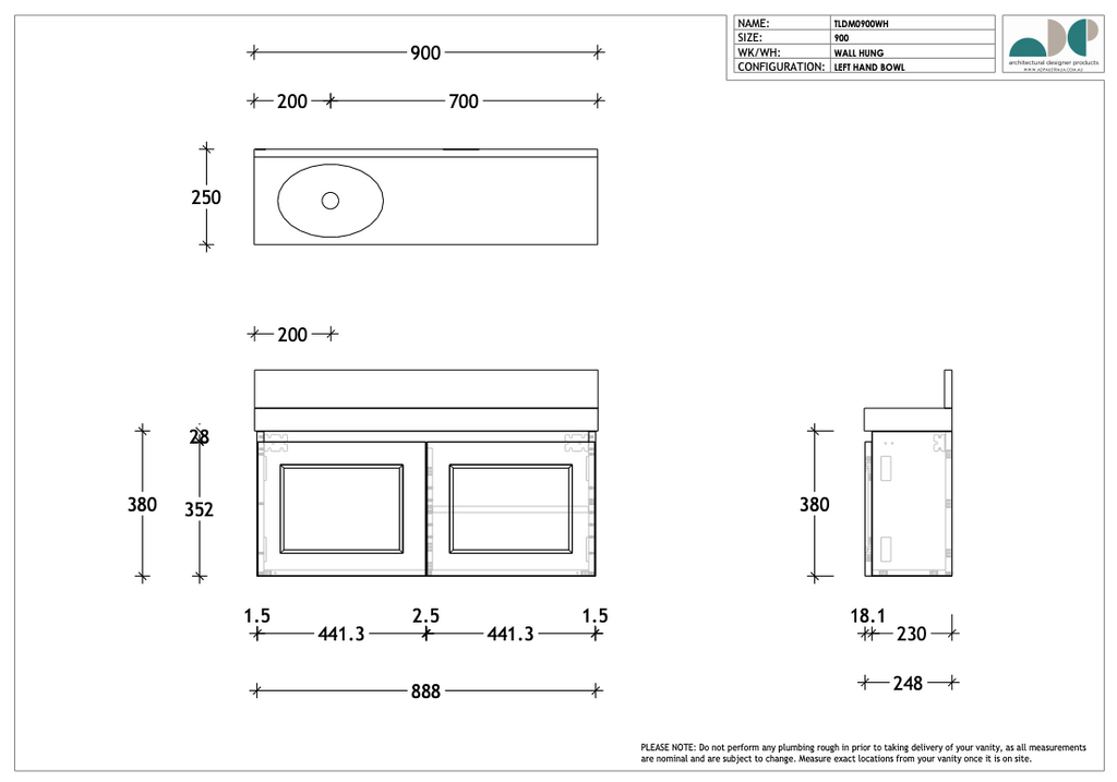 ADP London Mini Wall Hung Vanity - Wellsons