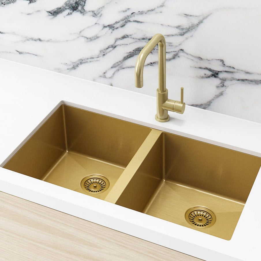 Meir Kitchen Sink Double Bowl 760 x 440 - Brushed Gold
