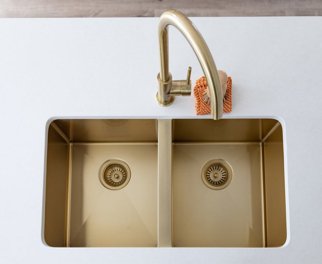 Meir Kitchen Sink Double Bowl 760 x 440 - Brushed Gold