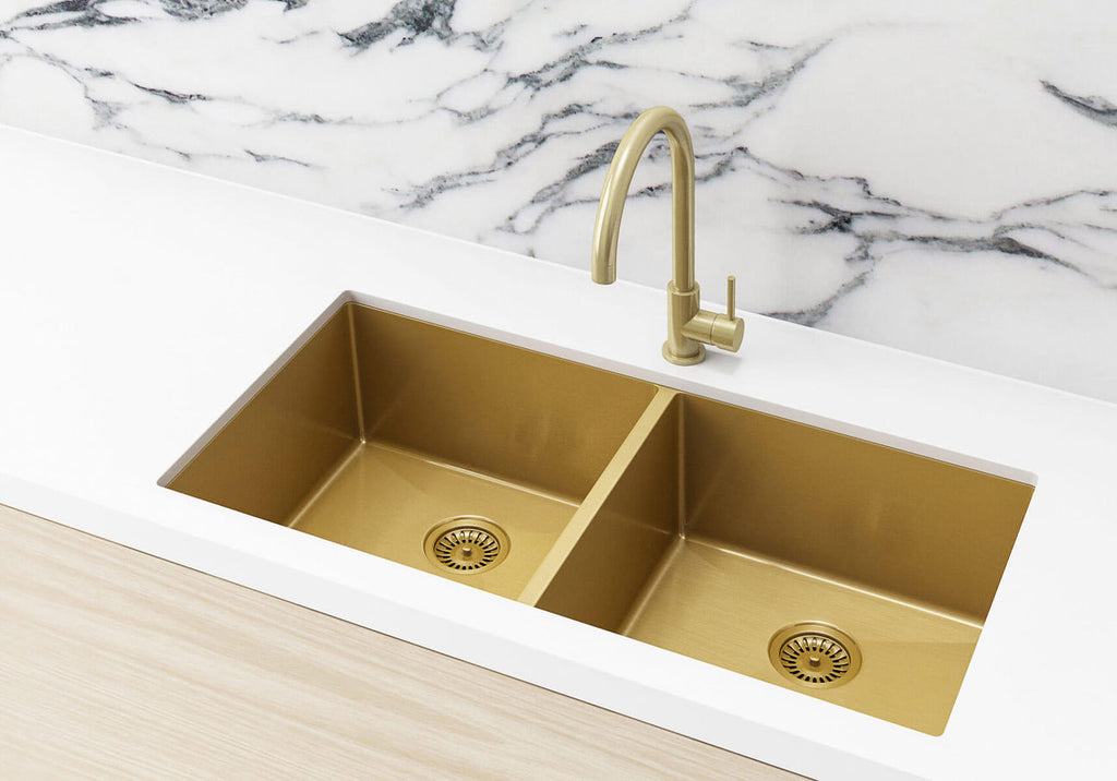 Meir Kitchen Sink Double Bowl 860 x 440 - Brushed Gold