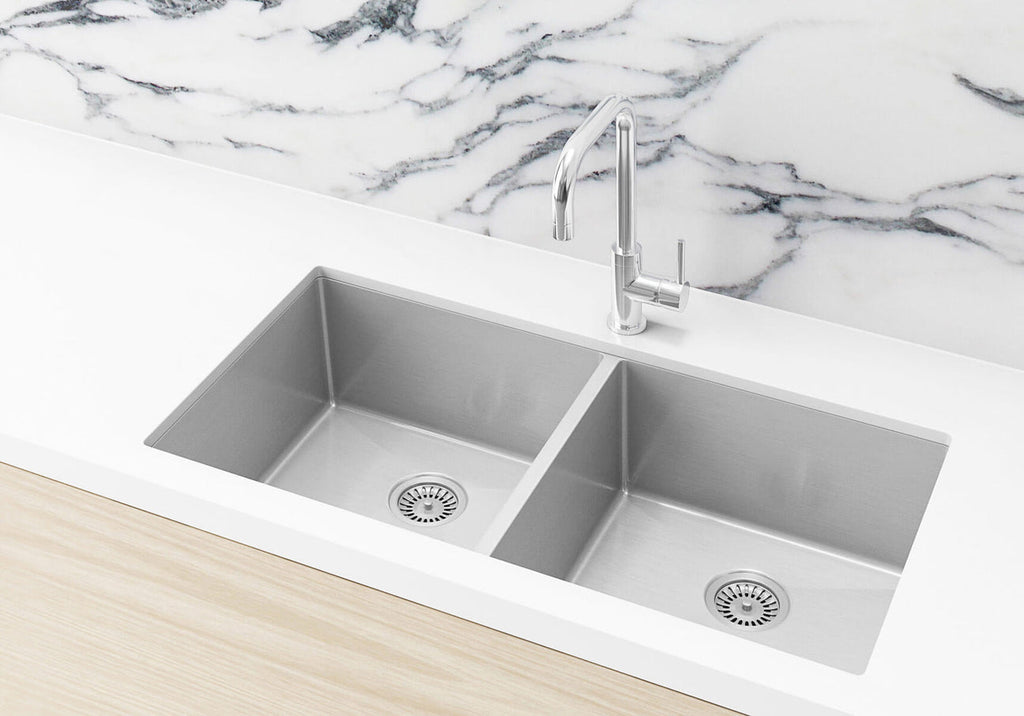 Meir Kitchen Sink Double Bowl 860 x 440 - Brushed Nickel