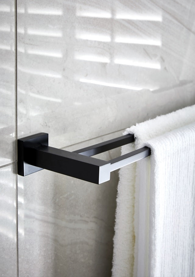 Meir Square Double Towel Rail - Matte Black