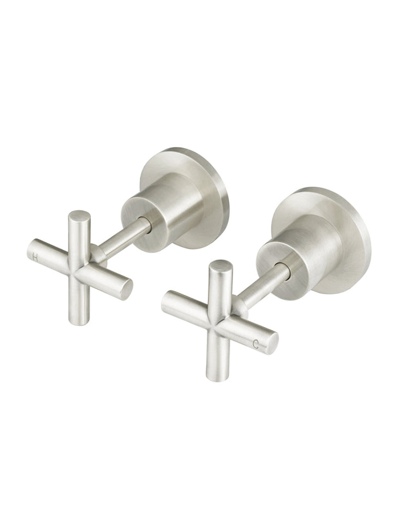 Meir Round Cross Handle Wall Top Assemblies - Brushed Nickel