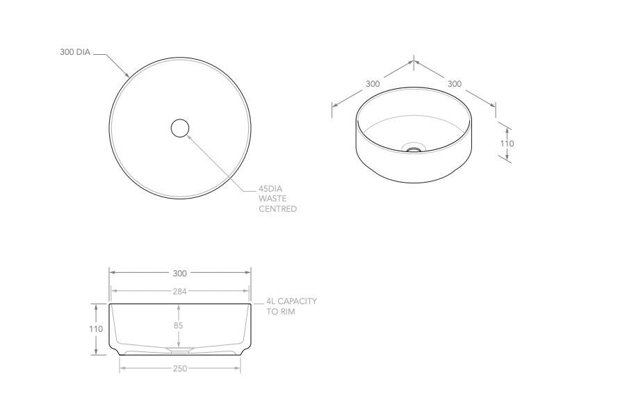 ADP Maggie Above Counter Basin - Matte White