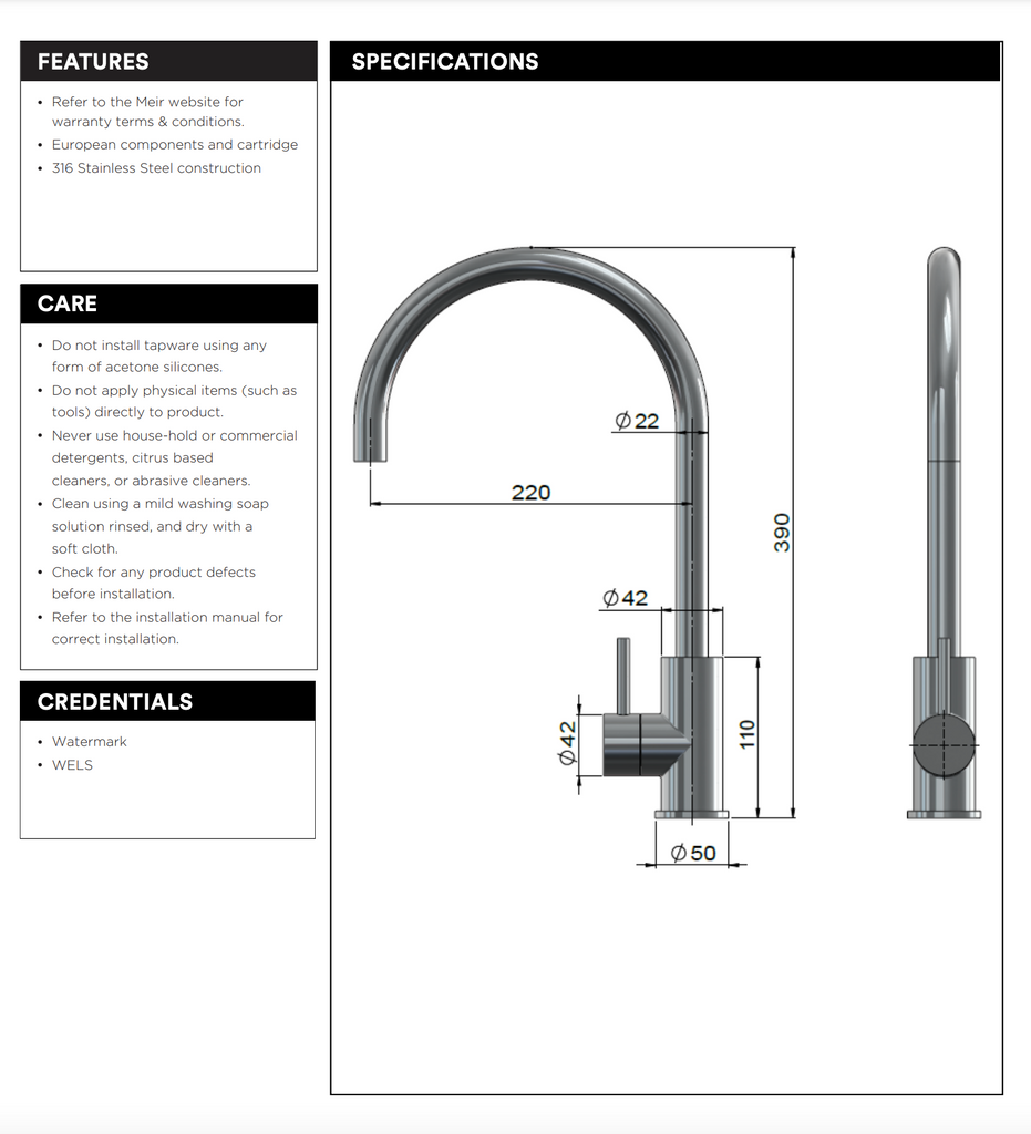 Meir Outdoor Kitchen Mixer - Stainless Steel 316