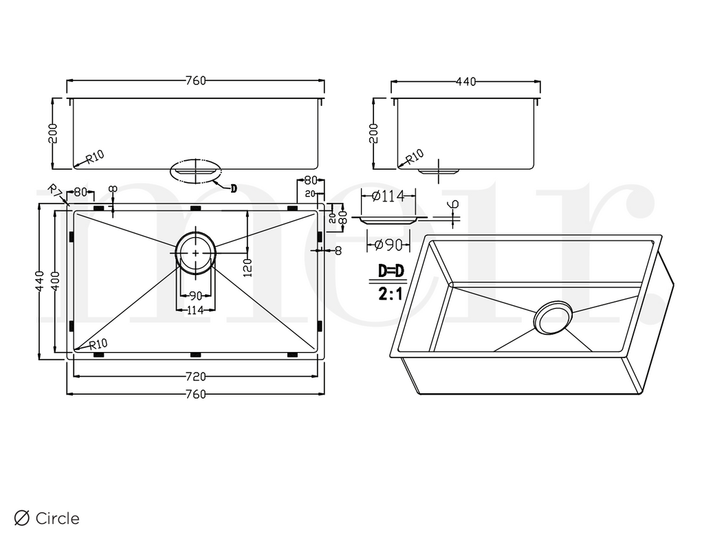 Meir Kitchen Single Bowl 760 x 440 - Gunmetal Black