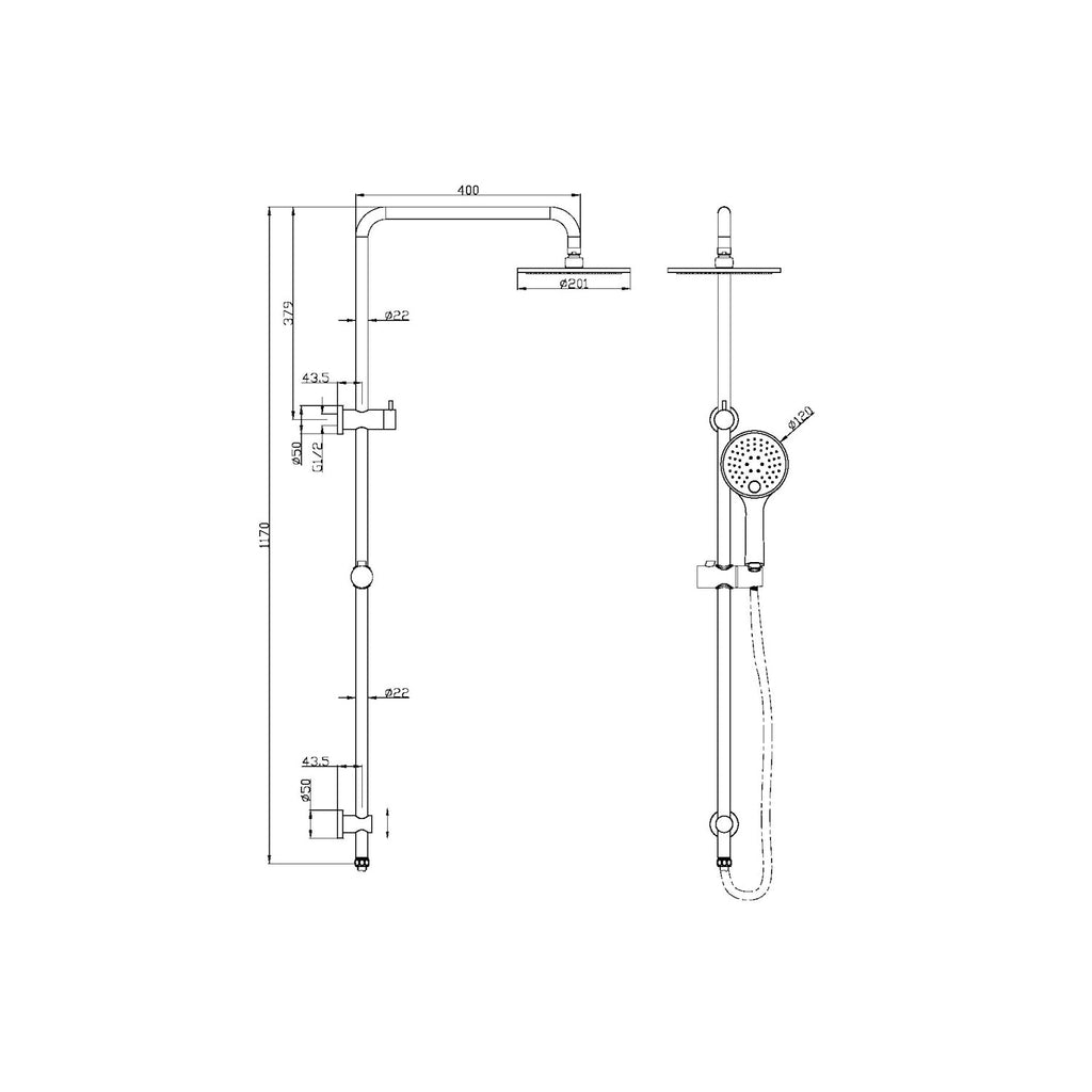 Nero Dolce Mecca Combination Overhead and Handshower on Column - Brushed Gold - Wellsons