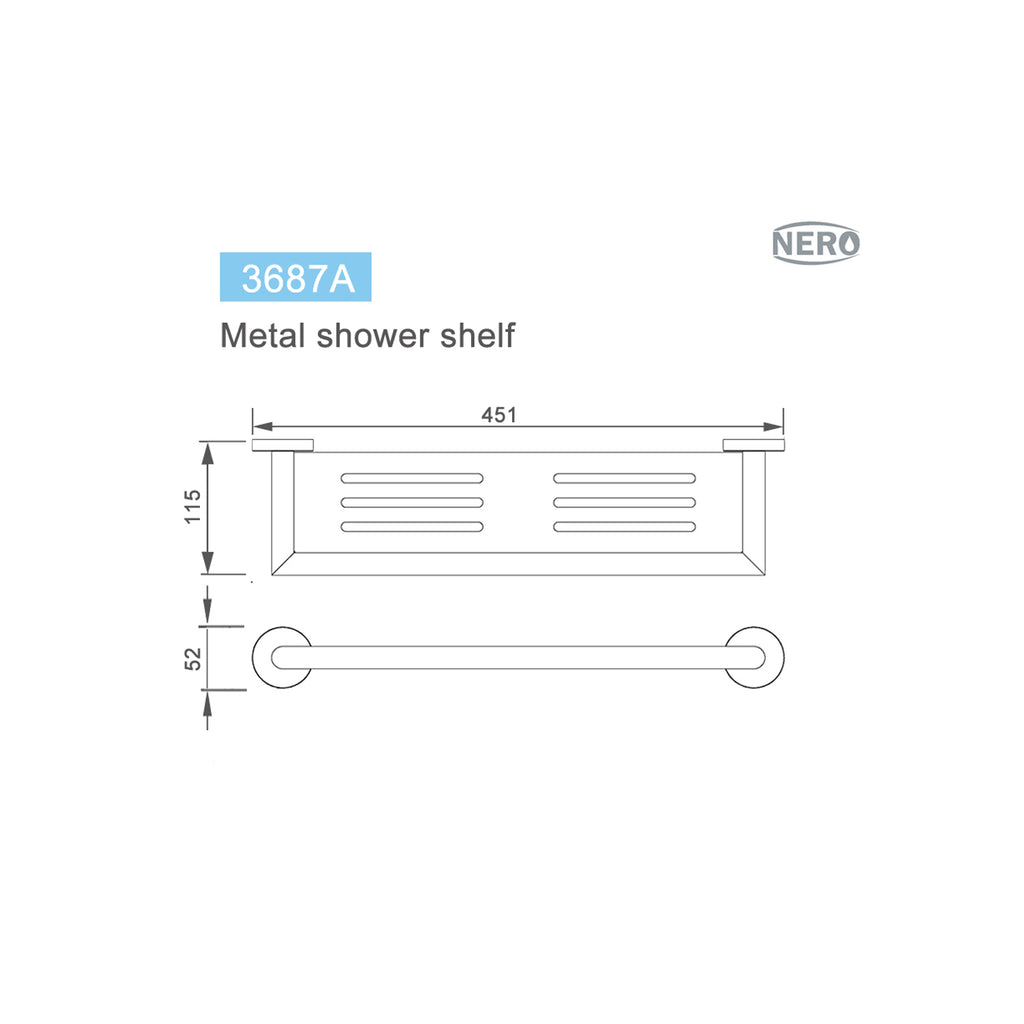 Nero Dolce Metal Shower Shelf 450mm - Matte Black - Wellsons