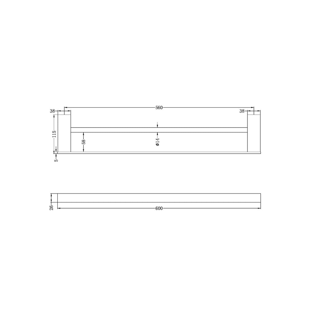 Nero Celia Double Towel Rail 600mm - Matte Black - Wellsons