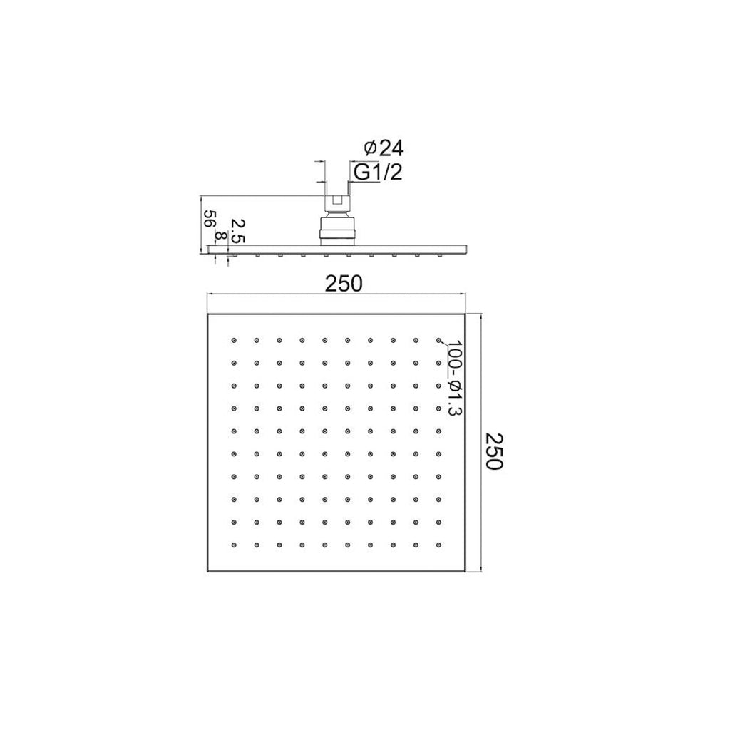 Nero 250mm Square Brass Shower Head - Gunmetal Grey - Wellsons