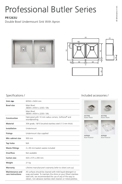 Oliveri Professional Butler Series Double Bowl Sink With Apron