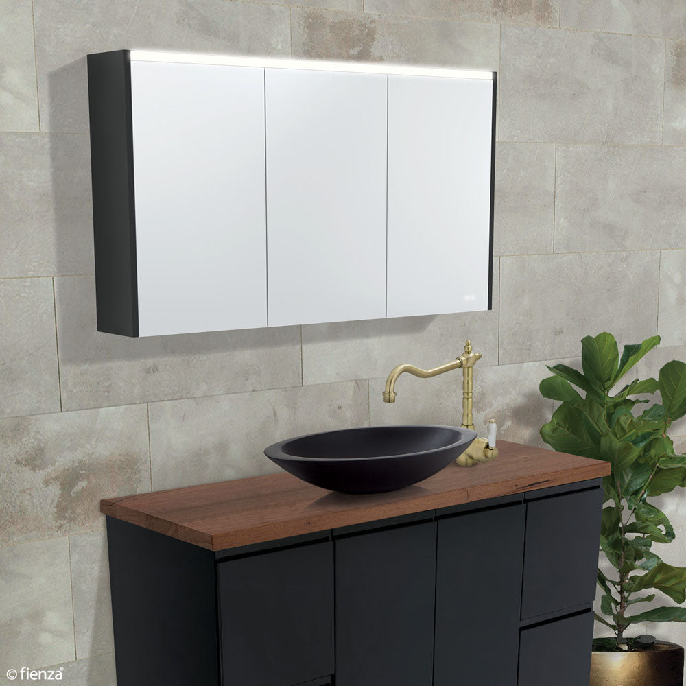 Fienza LED Mirror Cabinet with Side Panels 750mm - 1200mm - Black Satin
