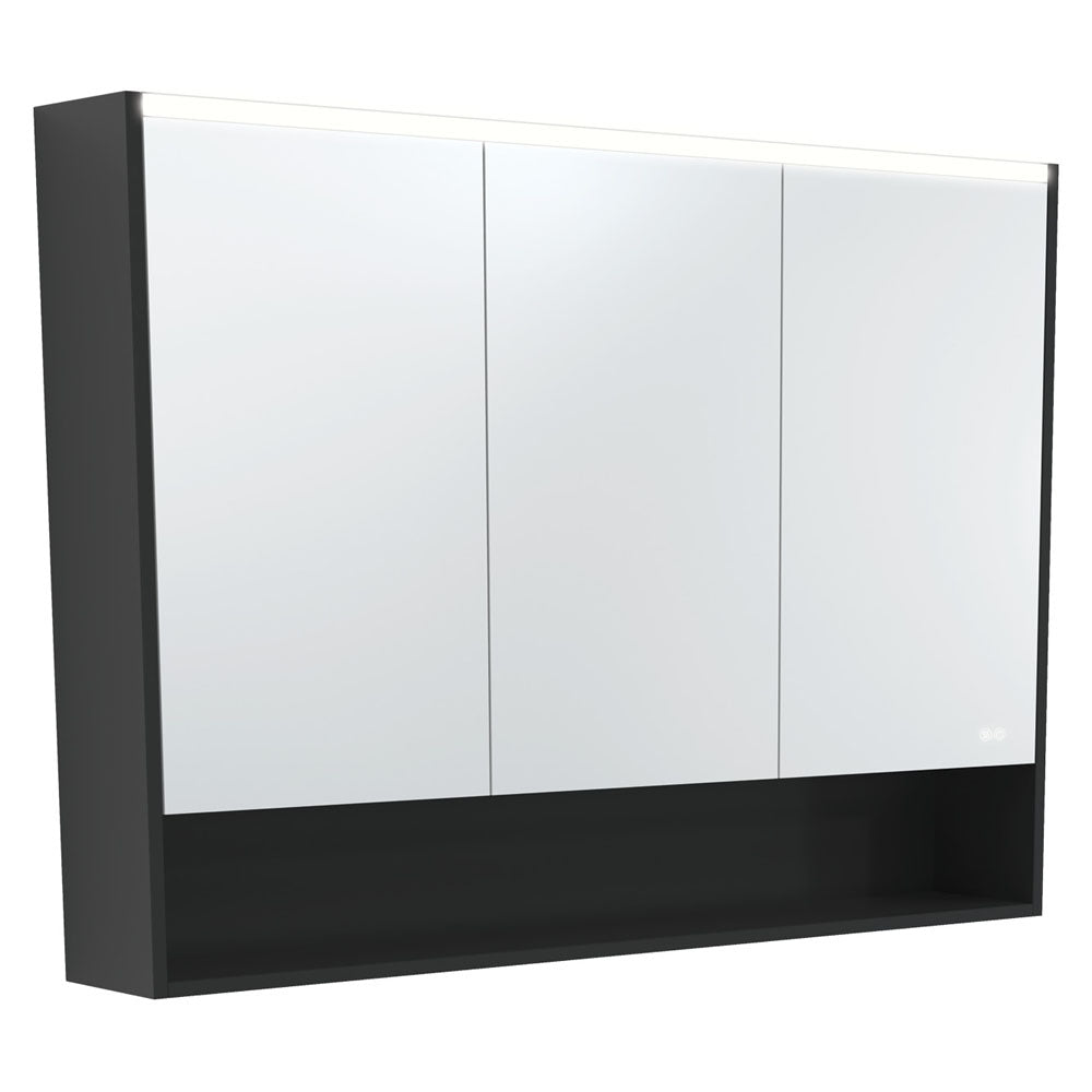 Fienza LED Mirror Cabinet with Display Shelf 750mm - 1200mm - Satin Black