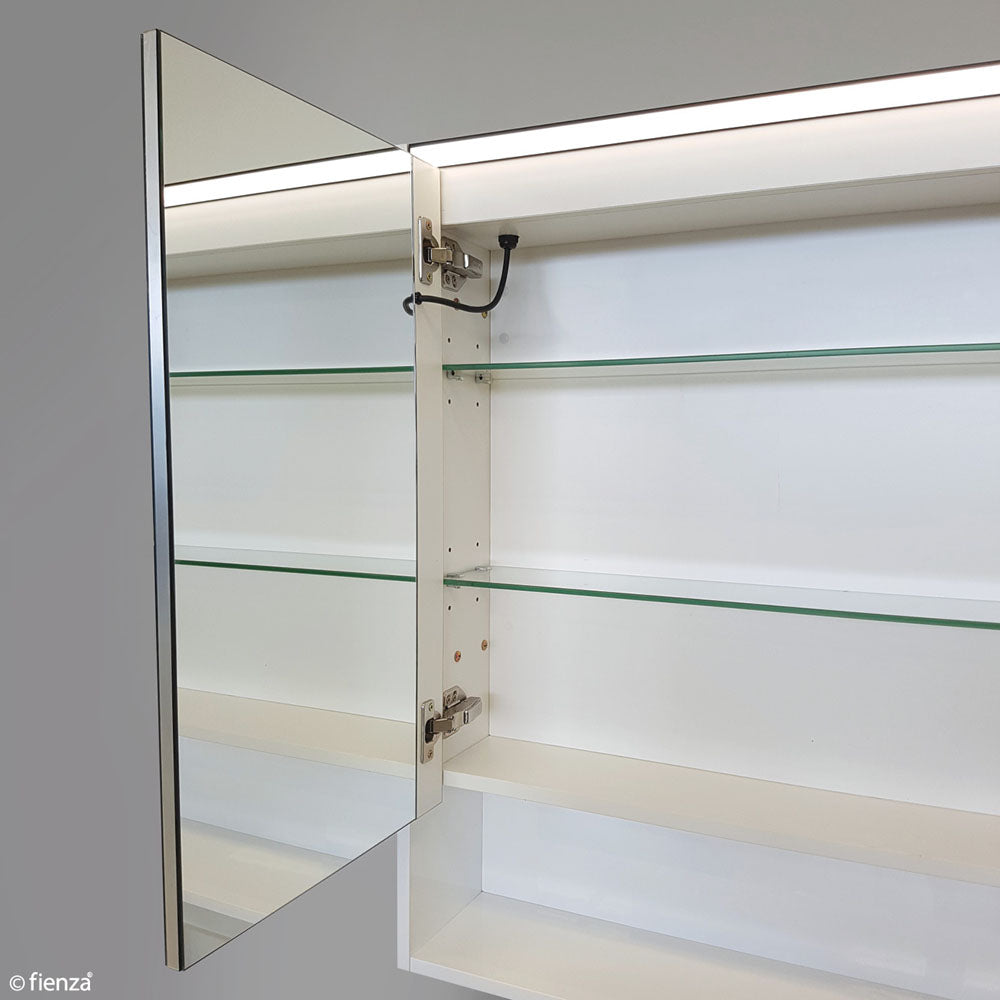 Fienza LED Mirror Cabinet with Side Panels 750mm - 1200mm - Gloss White