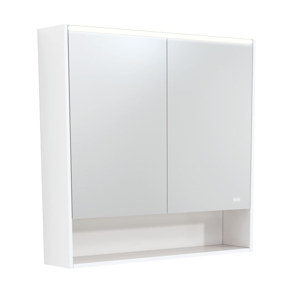 Fienza LED Mirror Cabinet with Display Shelf 750mm - 1200mm - Satin White
