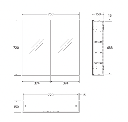 Fienza Pencil Edge Mirror Cabinet 750mm - Gloss White