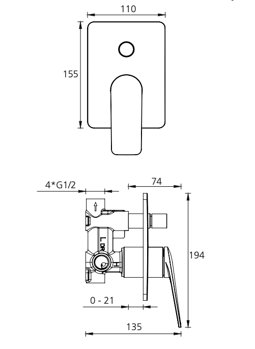 Oliveri Paris Wall Mixer with Diverter