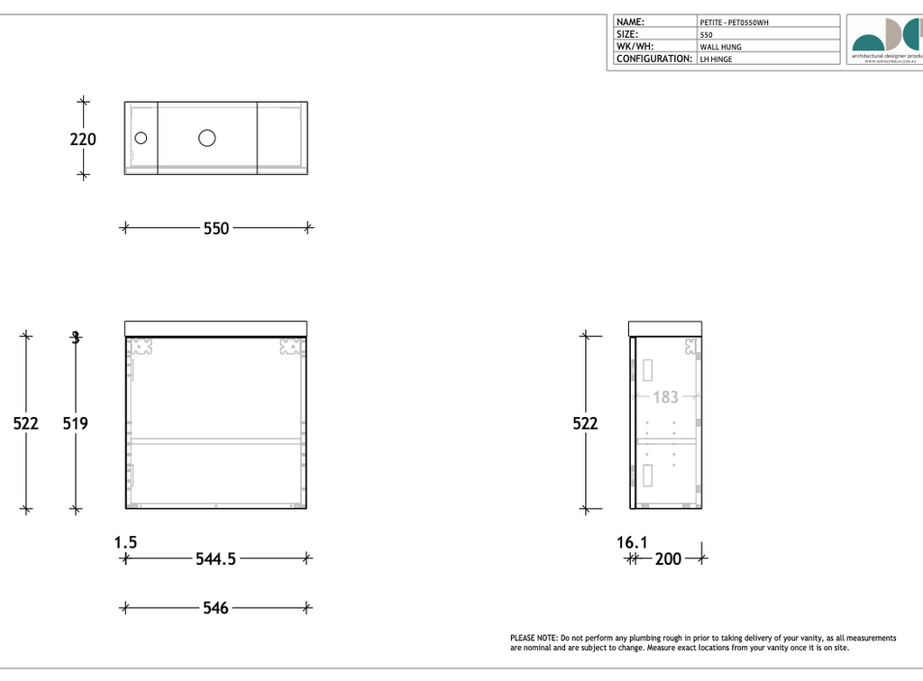 ADP Petite Wall Hung Vanity - Wellsons