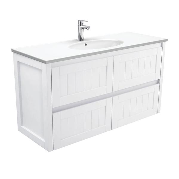 Fienza Rotondo Hampton Wall Hung Vanity 750mm - 1200mm - Satin White - Wellsons