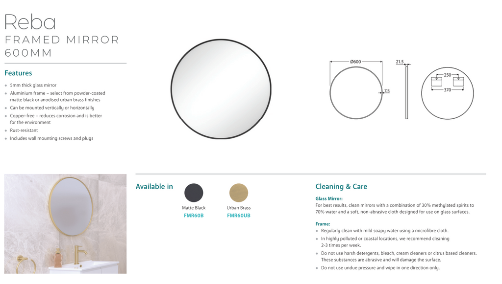 Fienza Reba Matte Black Framed Mirror