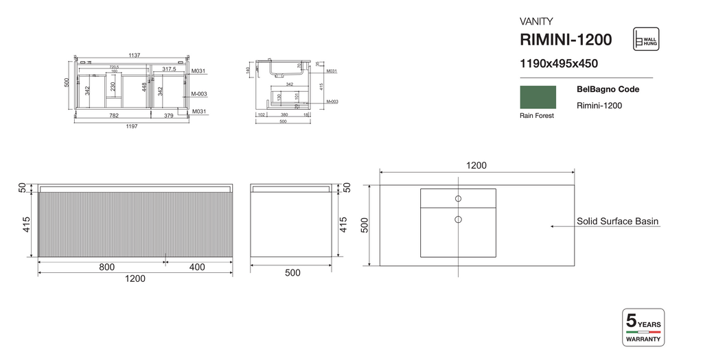 Belbagno Rimini Wall Hung Vanity - Clay