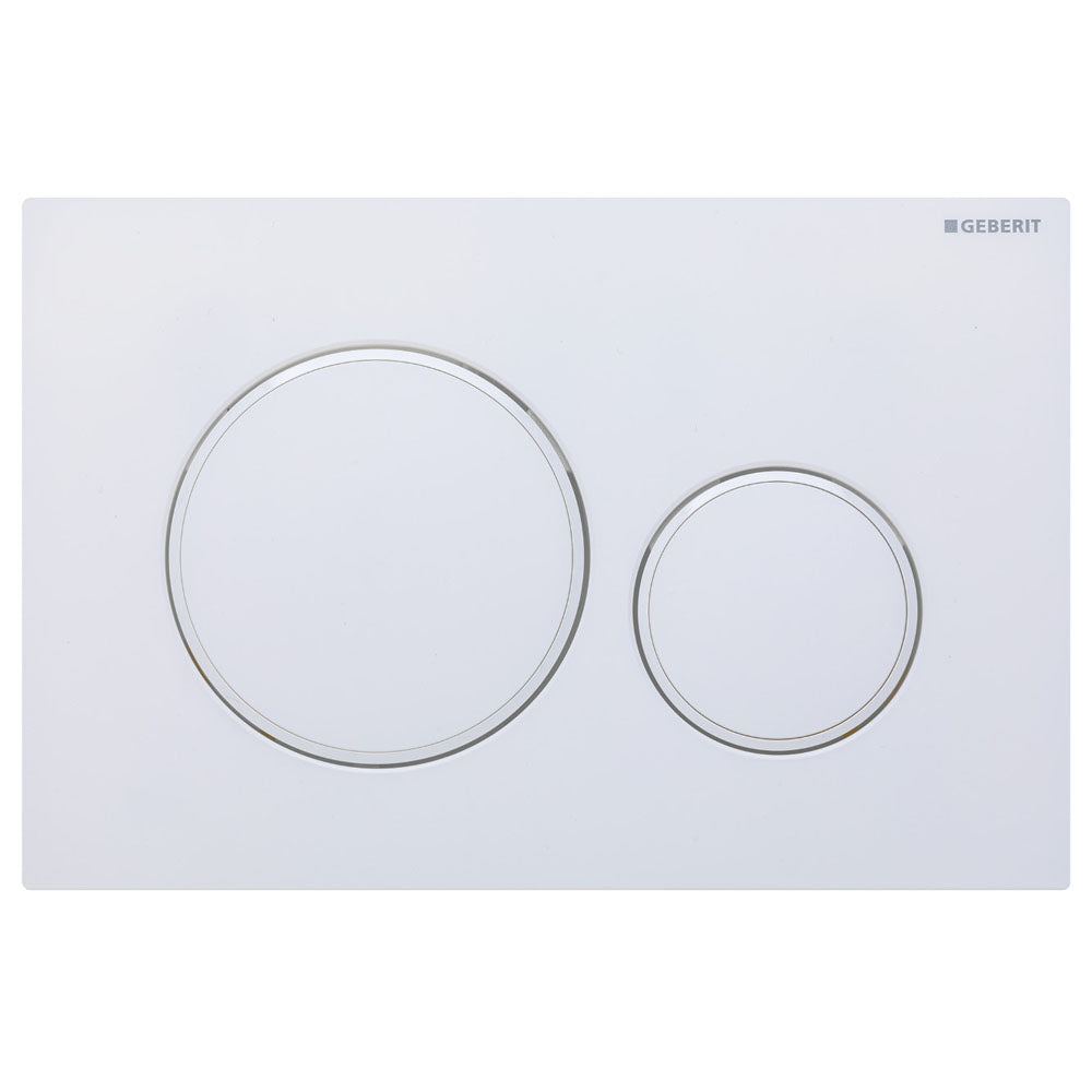 GEBERIT Sigma 20 Matte White Round Button Flush Plate, White Trim - Wellsons