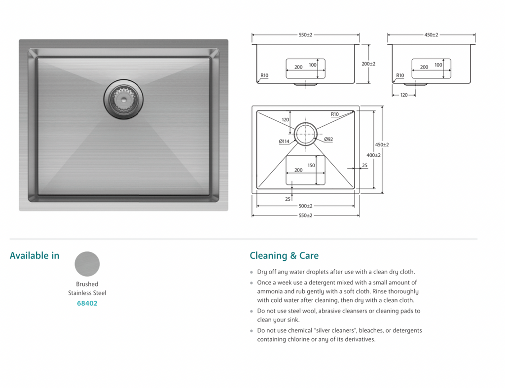 Fienza Hana 40L Single Kitchen Sink Stainless Steel