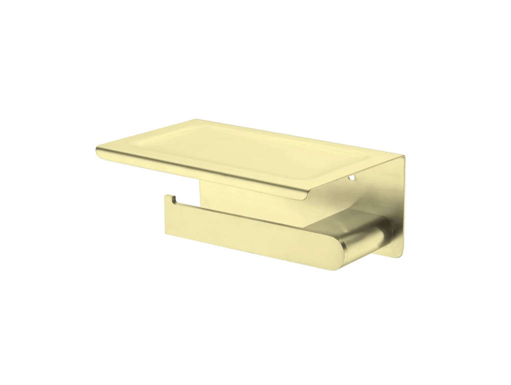 Nero Bianca Toilet Roll Holder with Shelf - Brushed Gold