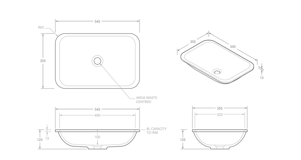 ADP Glory Solid Surface Under Counter Basin - Gloss White - Wellsons