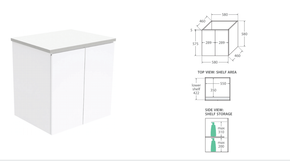 Fienza Vanessa Fingerpull Wall Hung Vanity 600mm - 1500mm - Gloss White - Wellsons