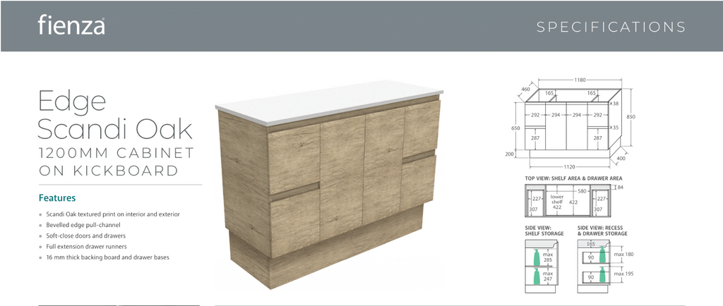 Fienza Vanessa Edge Kick board Vanity Scandi Oak