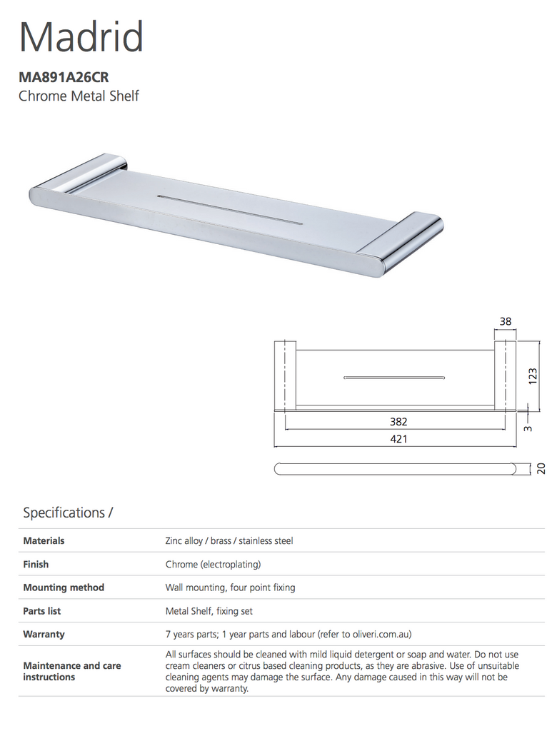 Madrid Chrome Metal Shelf 420mm