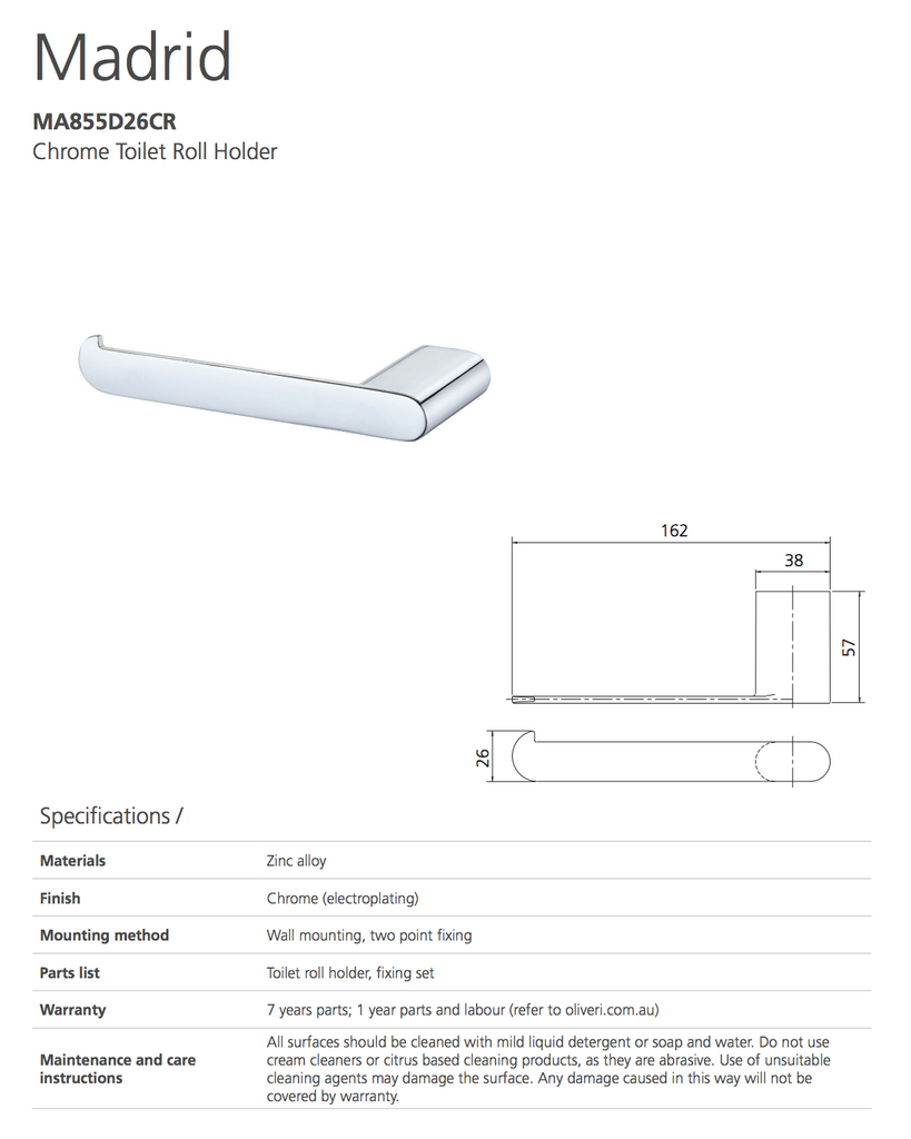 Madrid Chrome Toilet Roll Holder