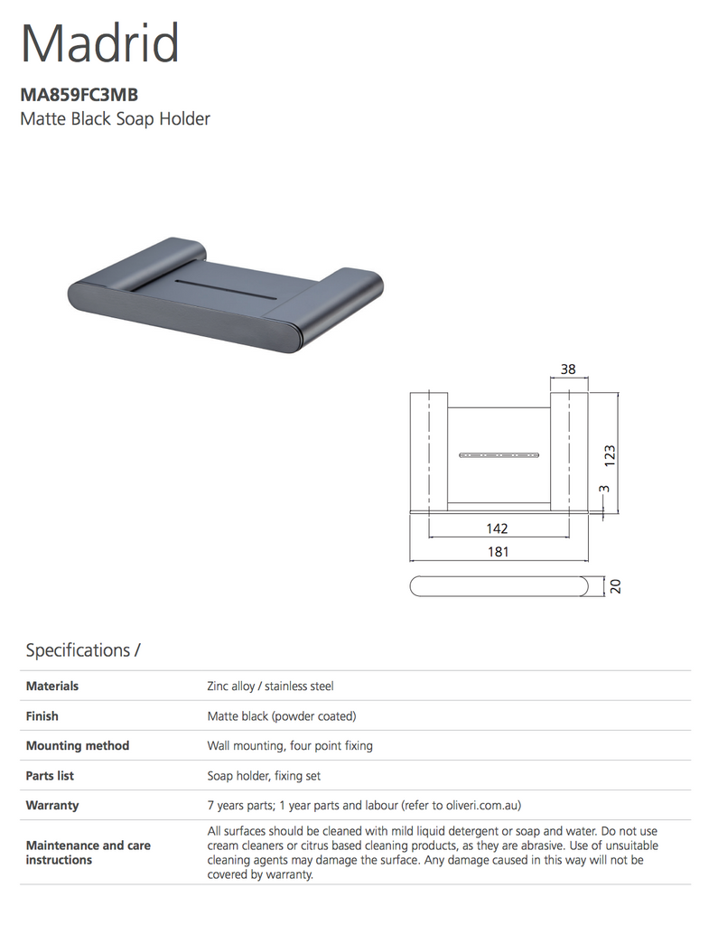 Madrid Matte Black Soap Holder With Shelf