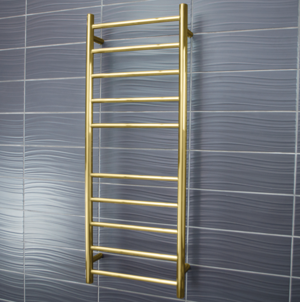 Radiant Heating Round Bars 240V Heated Towel Rails Brushed Gold 430 x 1100