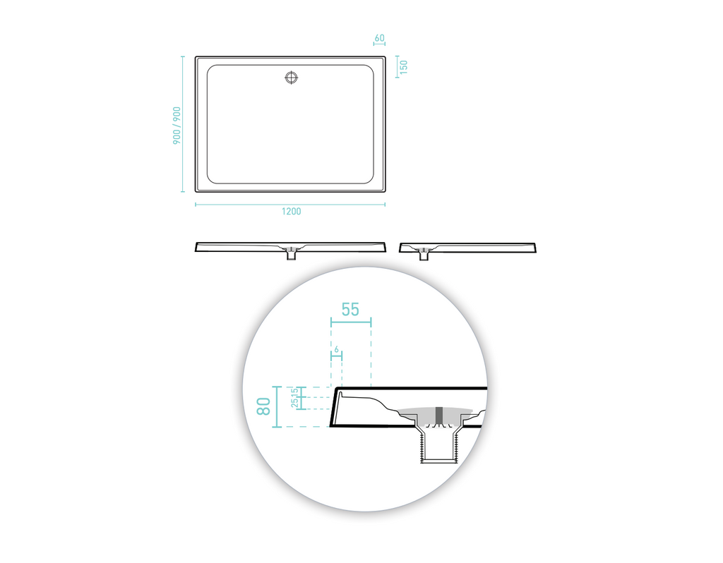 Decina Prelude 1200mm Rear Waste Shower Base