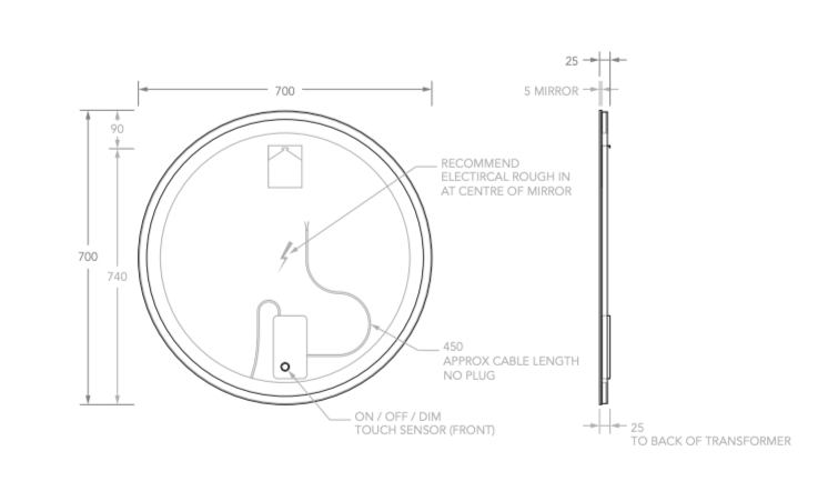 ADP Shine Mirror 700mm - Wellsons
