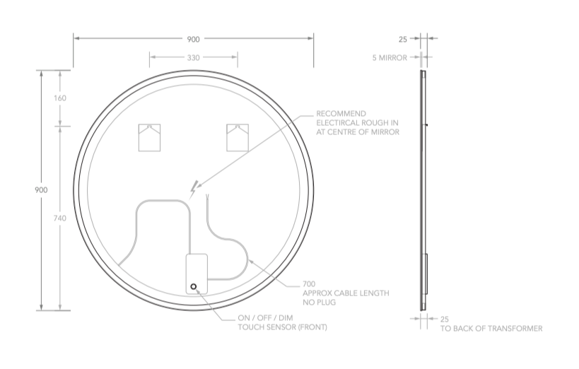ADP Shine Mirror 900mm - Wellsons