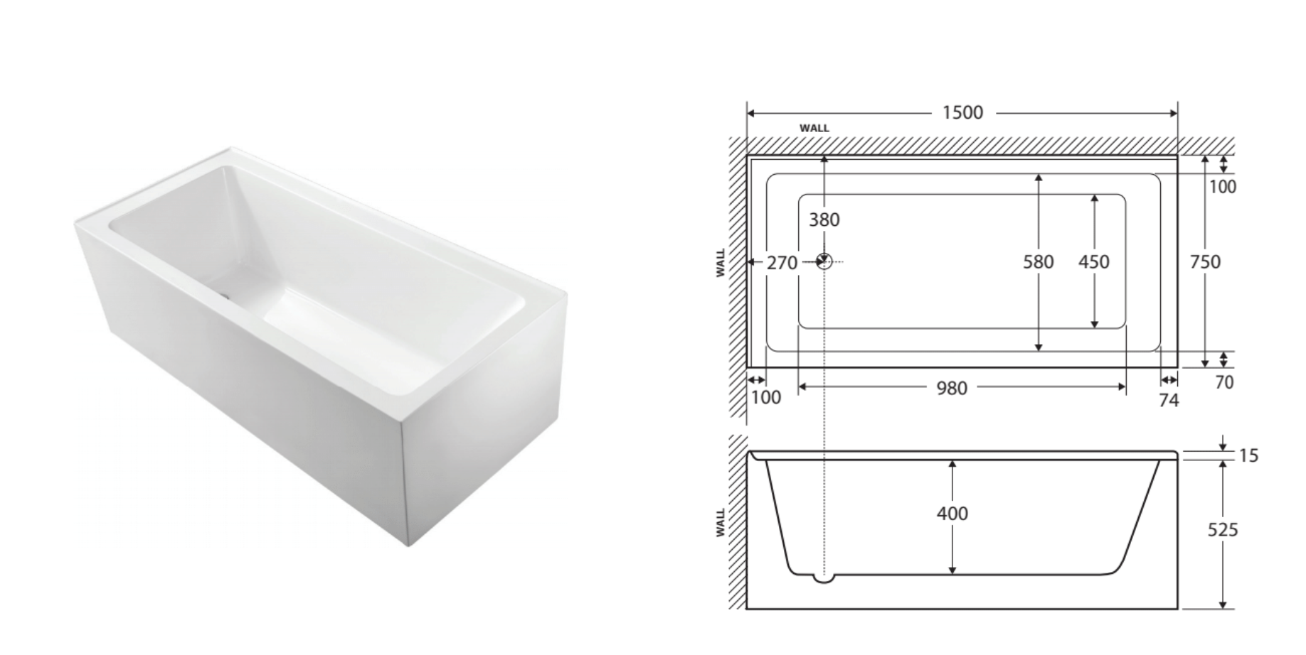 Sentor Fienza Sentor Acrylic Corner Bath 1500mm - Gloss White – Wellsons