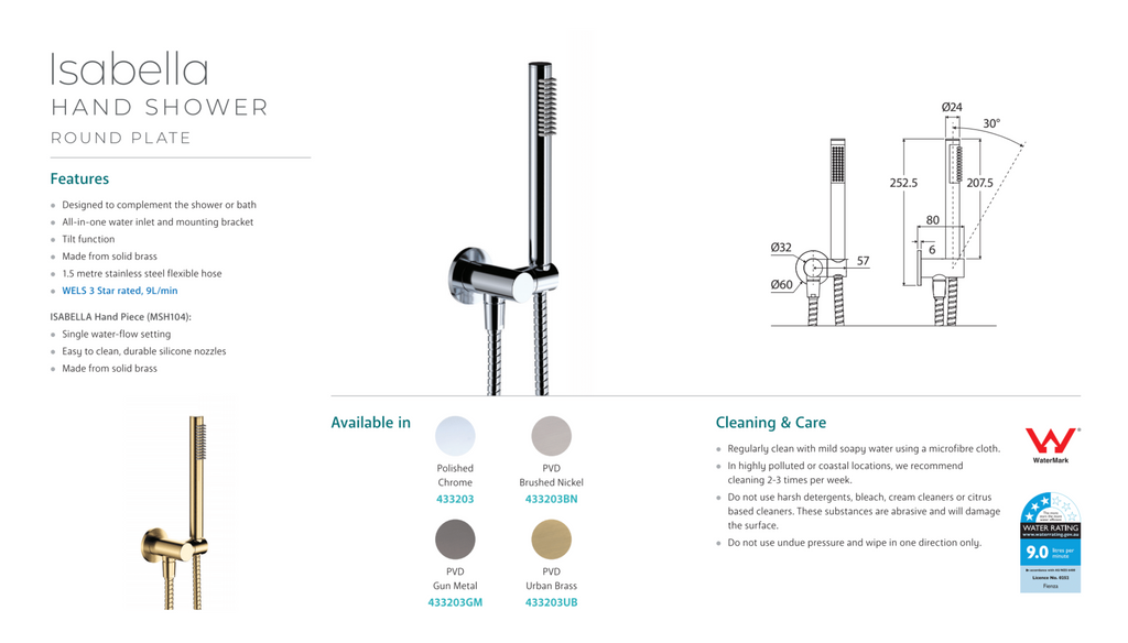 Fienza Isabella Hand Shower - Brushed Nickel