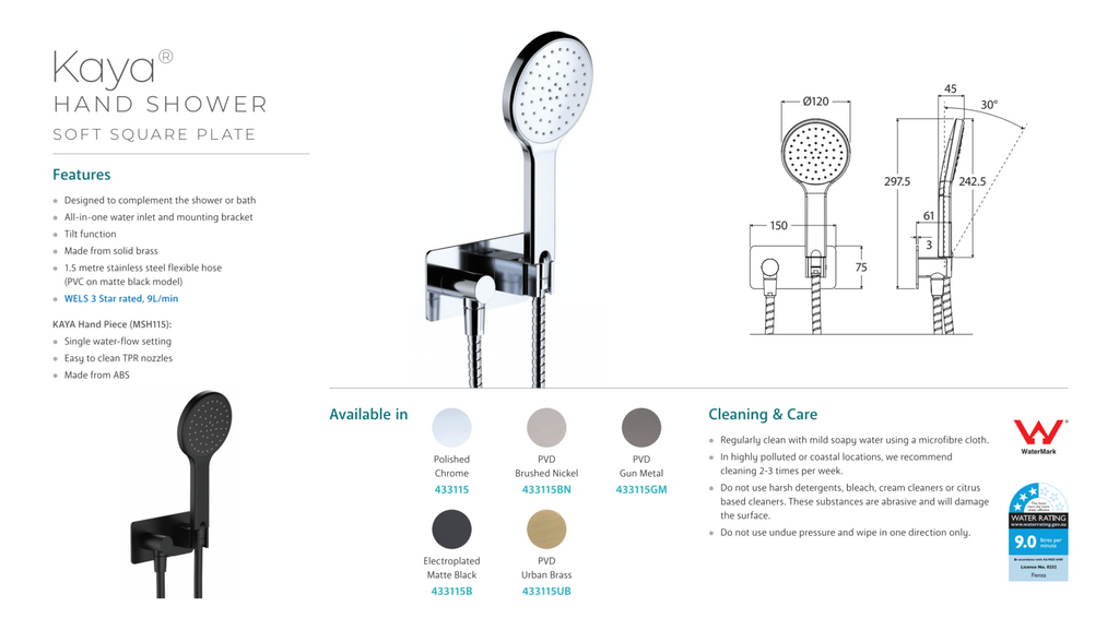 Fienza Kaya Hand Shower - Matte Black
