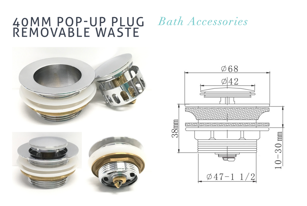 Decina Bath 40mm Pop Up Plug & Removable Waste