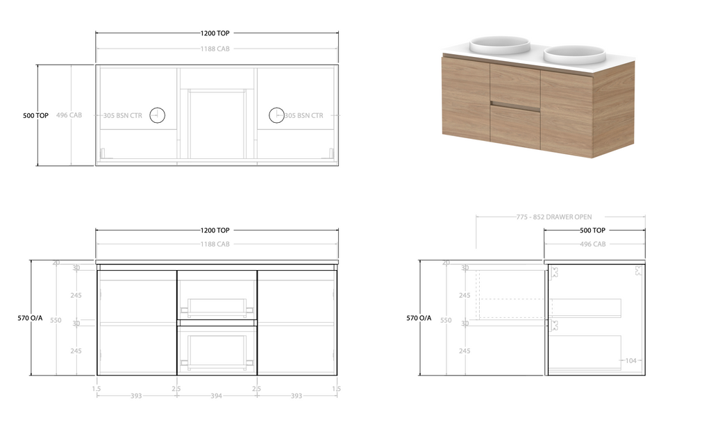 ADP Glacier Door and Drawer Twin Vanity with Solid Surface Top - Lite