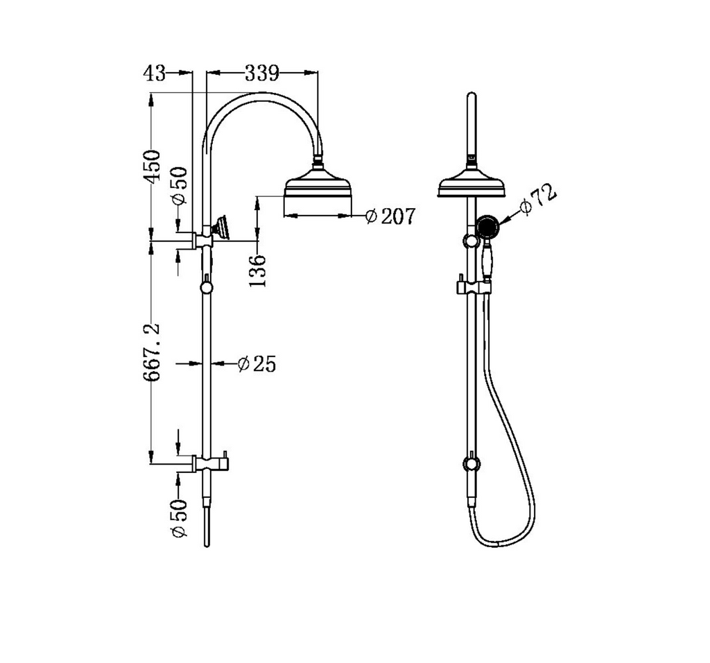 Nero York Twin Shower With Metal Shower - Chrome