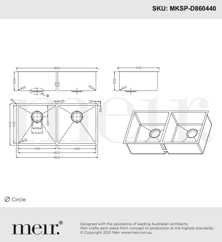 Meir Kitchen Sink Double Bowl 860 x 440 - Brushed Nickel