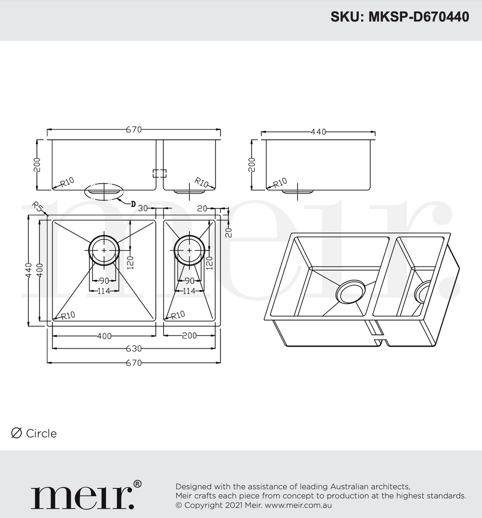 Meir Kitchen Sink 1 & 1/2 Bowl 670 x 440 - Brushed Nickel