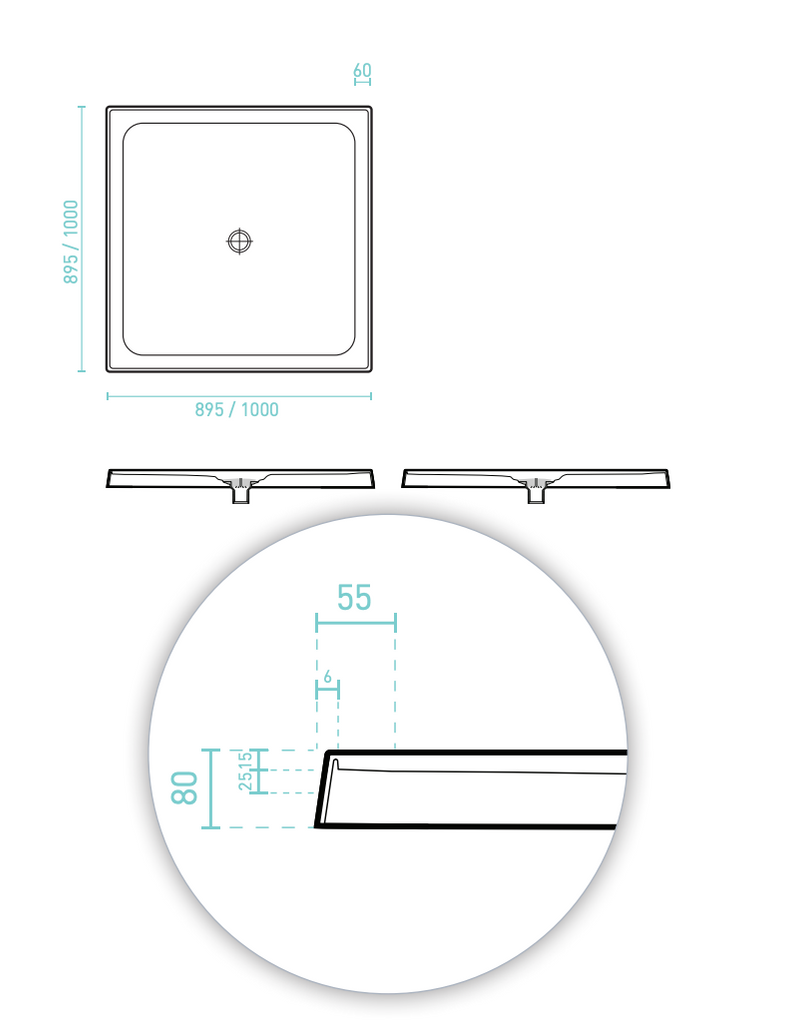 Decina Prelude 895/1000mm Centre Waste Shower Base