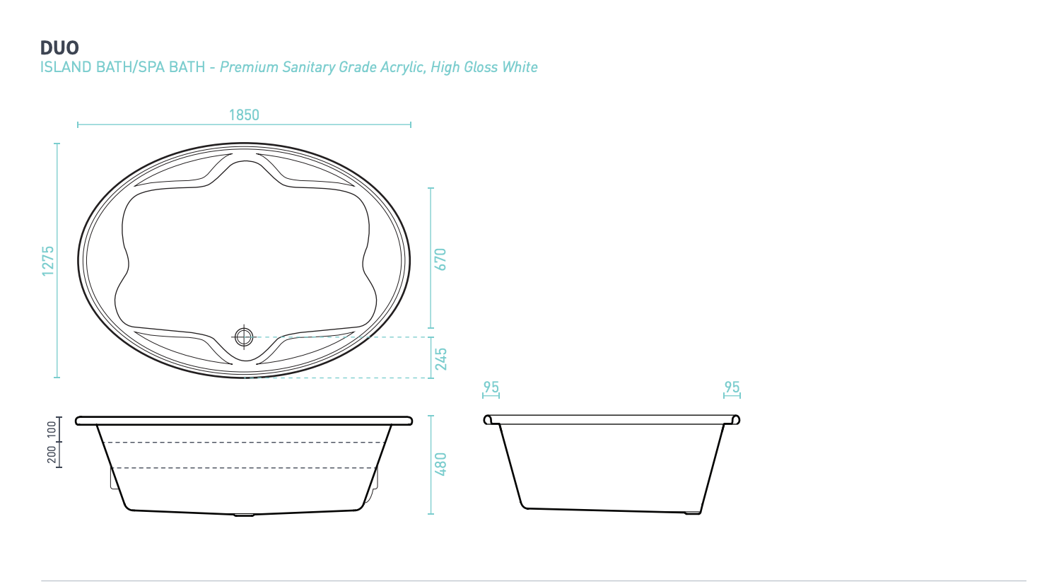 Decina Duo Santai 12 Jet Spa Inset Bath 1850mm - Gloss White – Wellsons